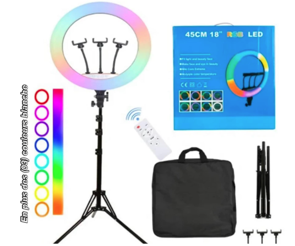 Ring light 21pouces avec sacoche 💼 + 3 support téléphone + télécommande manuel &physique + un trépied 2m et fait 26 couleurs !☺️🫶🏻