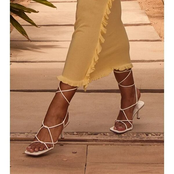 Nude lace up heels