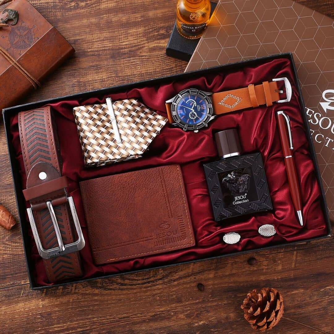 Men's belt tie watch perfume wallet pen gift set package box