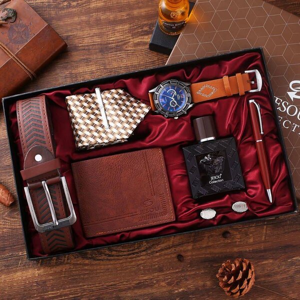 Men's belt tie watch perfume wallet pen gift set package box