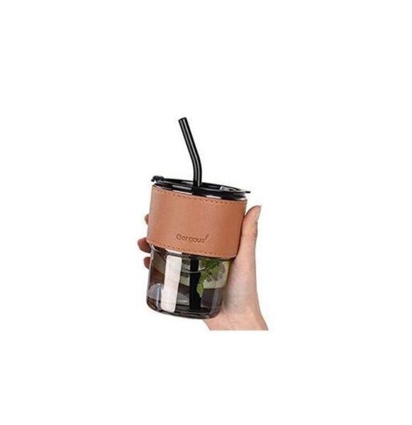 380 ml glass mug with straw