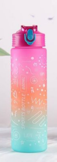 Doodle Arts Flip Top Straw Lid Sports Bottle Reusable Plastic BPA Free