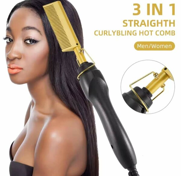 Lisseur Électrique 3 en 1, Peigne Chauffant, pour Cheveux Se