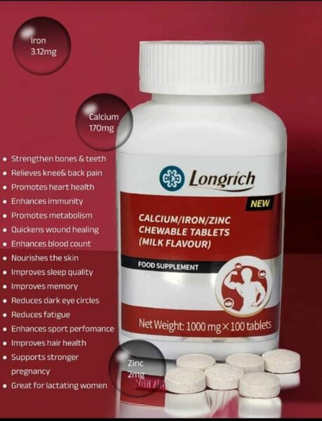 Longrich Calcium/Iron/Zinc Chewable 1000g×100tablets