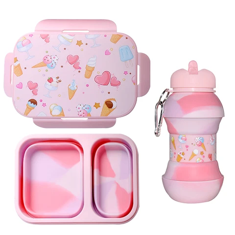 Collapsible silicone lunchbowl and waterbottle (550