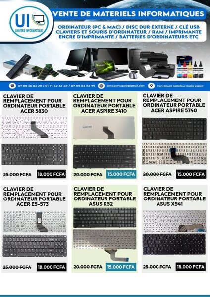 Clavier AZERTY pour Ordinateur Portable ( TOUTES MARQUES )