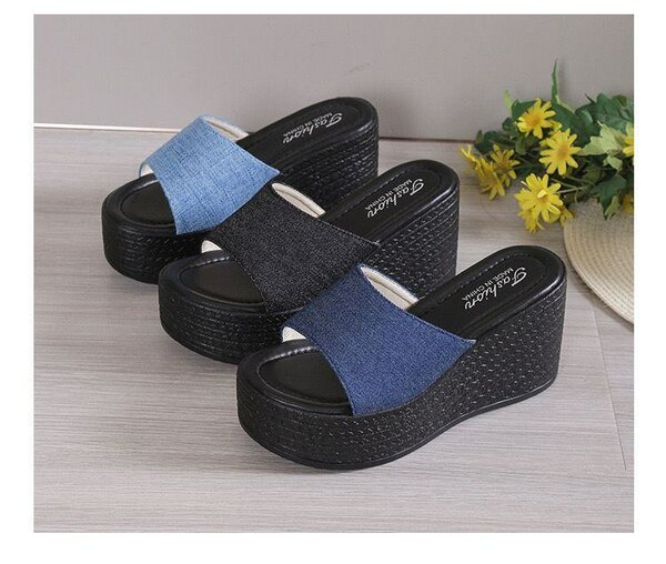 Mules Compensées Denim Femme