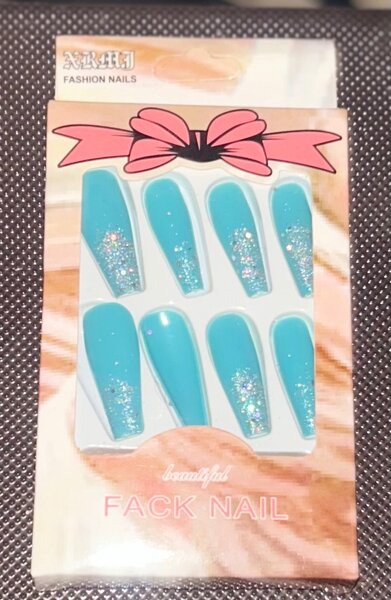Ongles Factices Bleu Étincelant