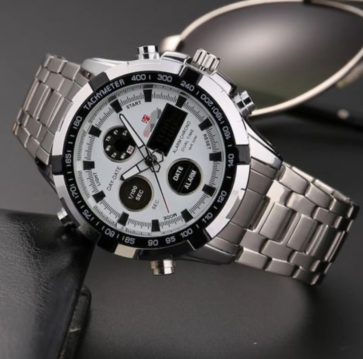 Montre étanche Pour Homme, De Luxe, En Acier Argenté, Numérique, à Quartz, Analogique