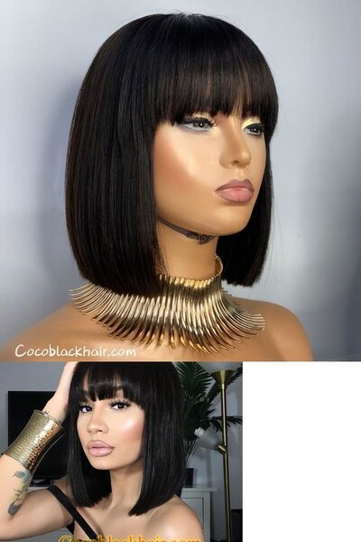Full fringe human hair blend 12 inches