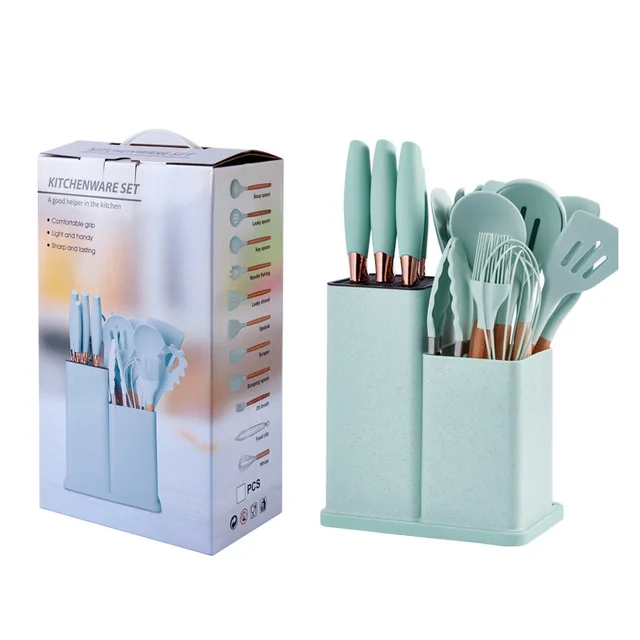 19pcs Silicon Laddle Set Pink And Green