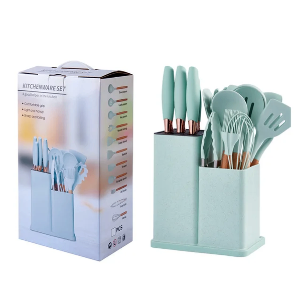 19pcs Silicon Laddle Set Pink And Green