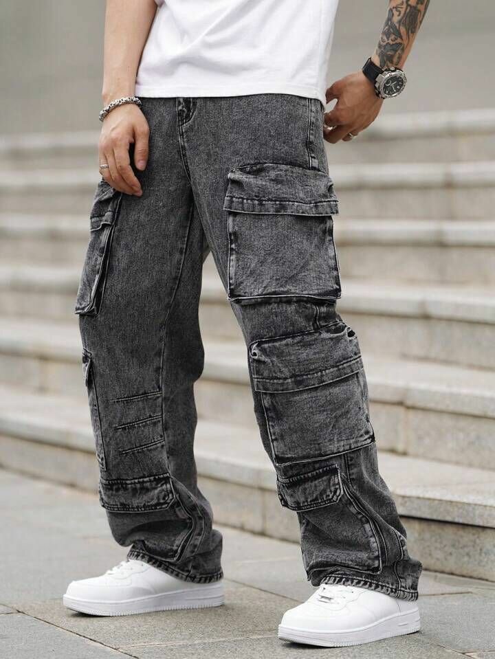 Jean cargo noir homme