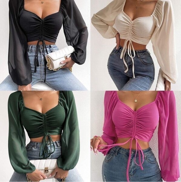 Tops à manche dentelle