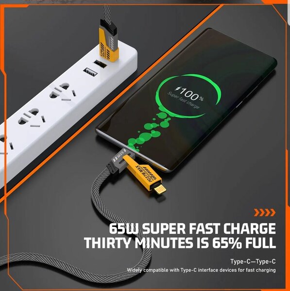 Câble Solide 4 en 1 - Bout en métal - 64w USB Type-C lightn
