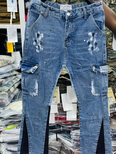 Jean cargo style délavé
