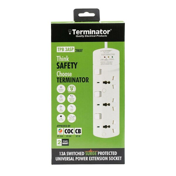 3 Way Universal Power Extension Socket With Surge Protection
