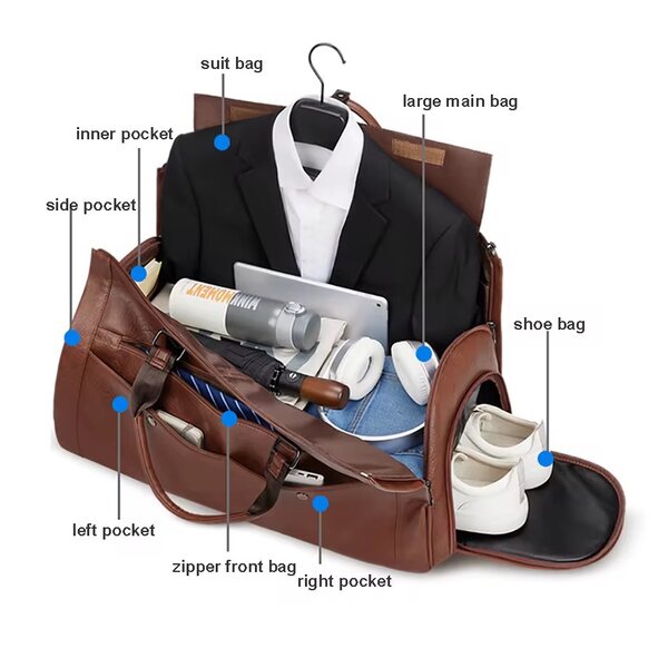Convertible Garment/Duffel Travel Bag_Black & Brown