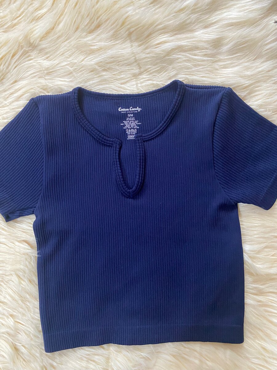 T-shirt côtelé bleu femme