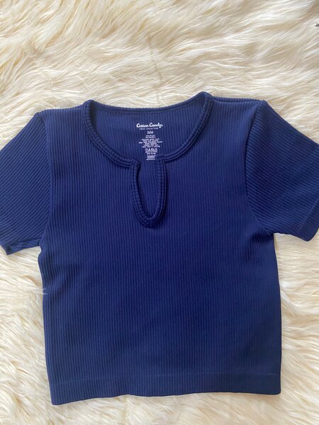 T-shirt côtelé bleu femme