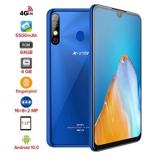X Tigi Sharp2 – 4G 7.12 » 64Go ROM 4Go RAM Empreinte Digitale Bleu