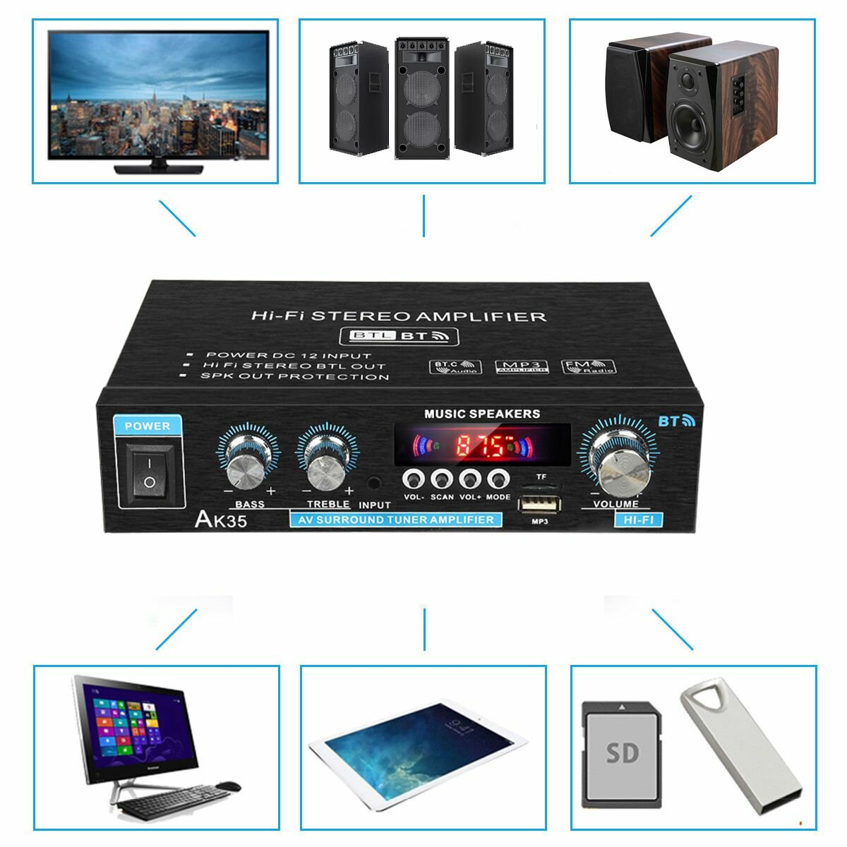 Hifi stereo amplifier with Bluetooth and fm