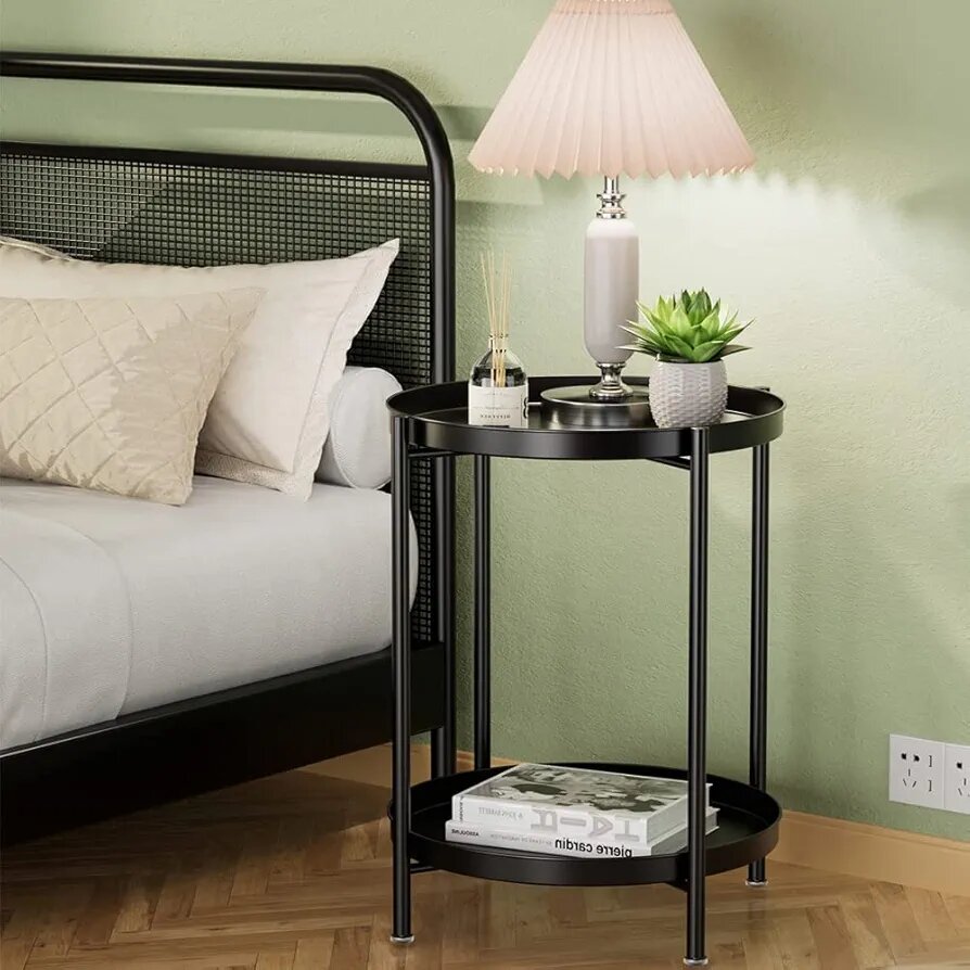 Tray metal end table side table round coffee drink table