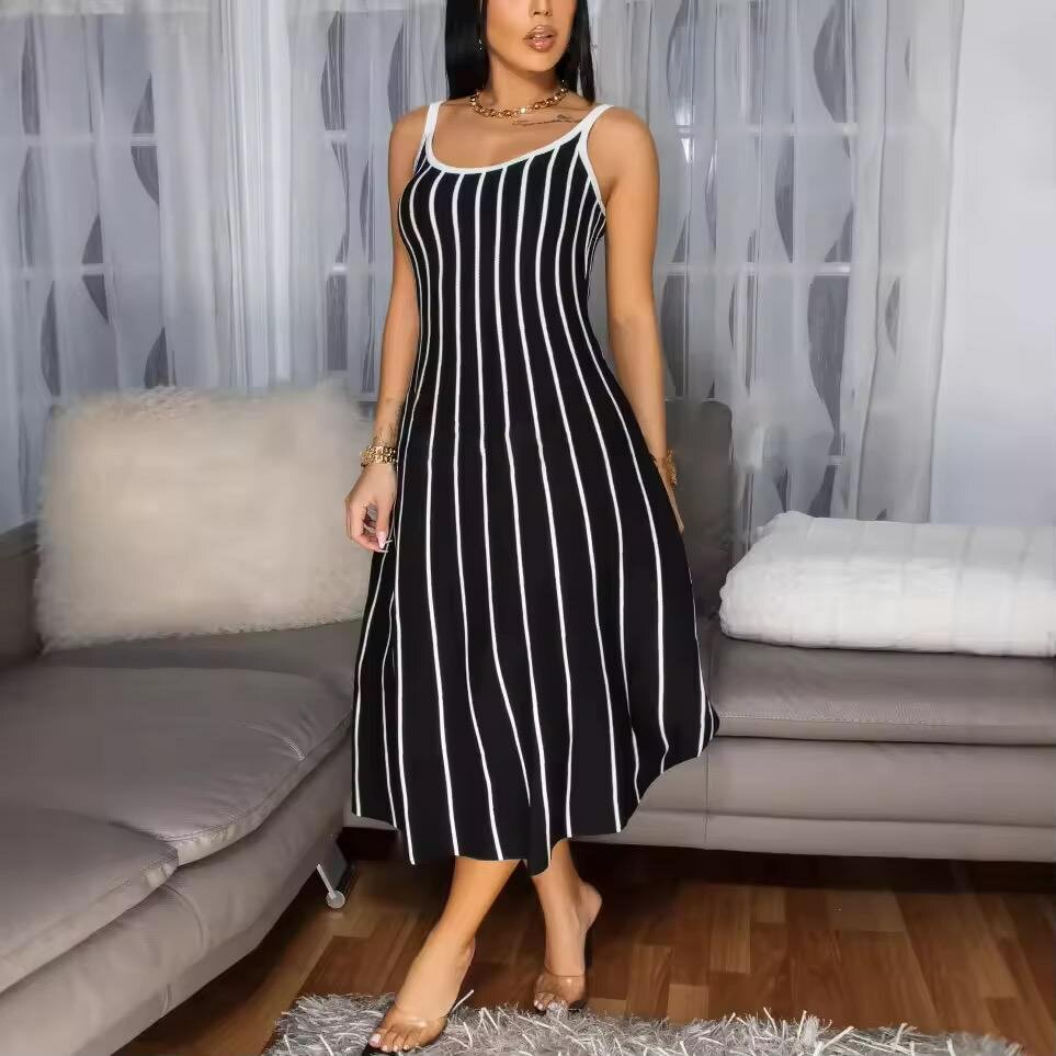 Robe longue élégante à rayures