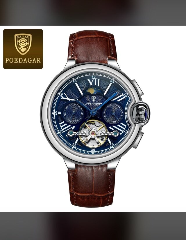 Montre importer authentique POEDAGAR en cuir et en acier