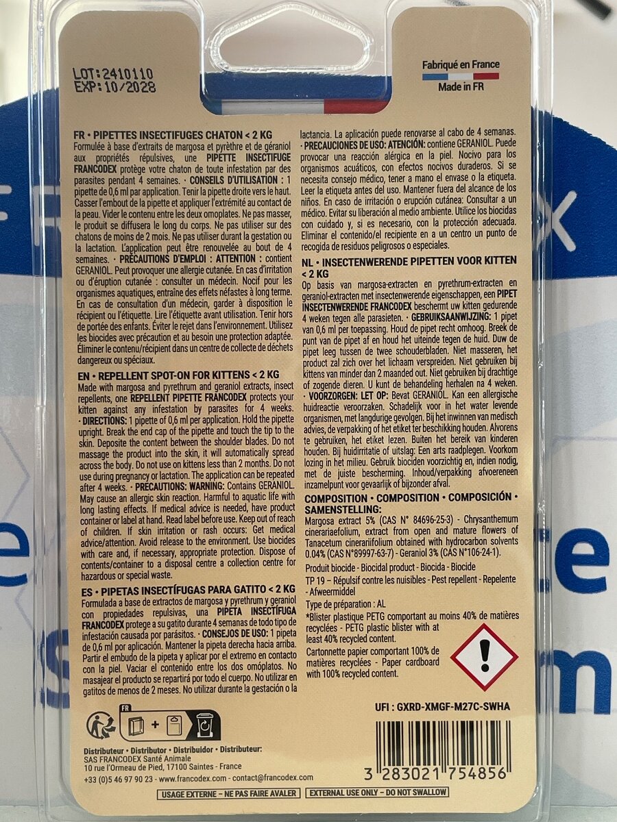 Pipettes insectifuges