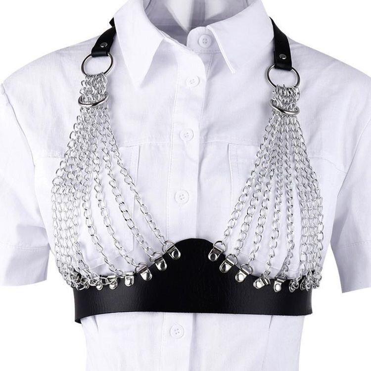 Leather & chain bralet