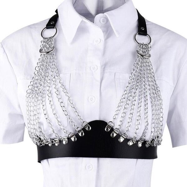 Leather & chain bralet