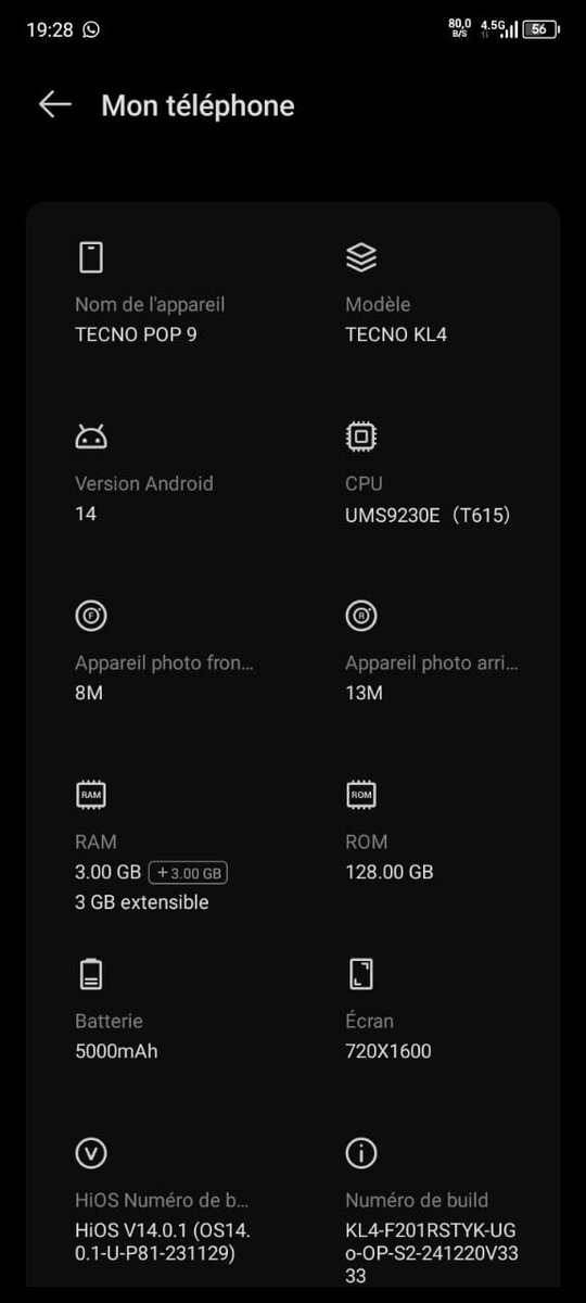 Tecno pop 9 128 gb 3+3 ram