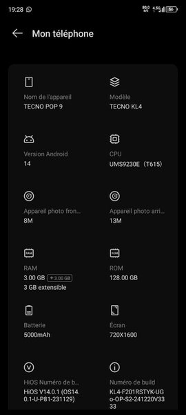 Tecno pop 9 128 gb 3+3 ram