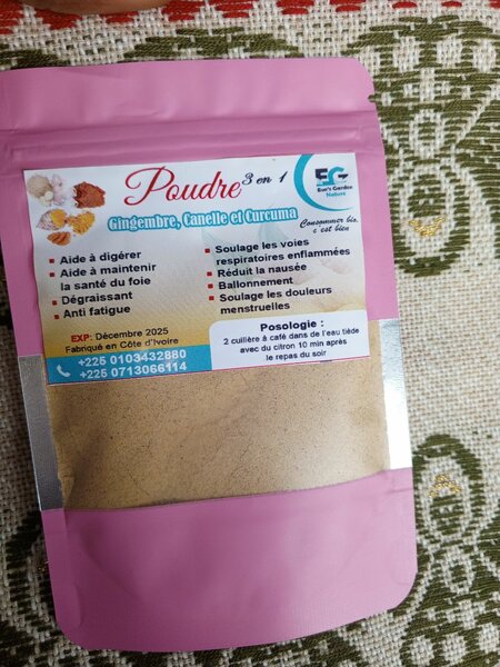 Poudre 3en1(gingembre+canelle+curcuma)