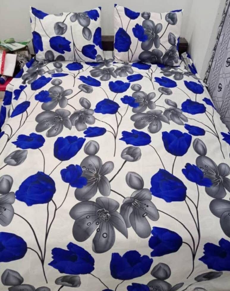 Parure de lit fleurs bleues