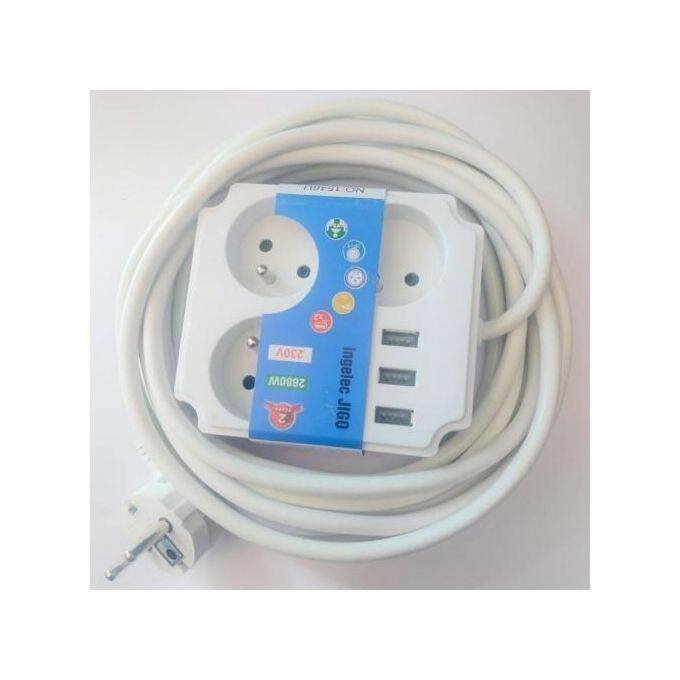 Multiprise / Rallonge - 3 Prises et 3 Ports USB - 5M