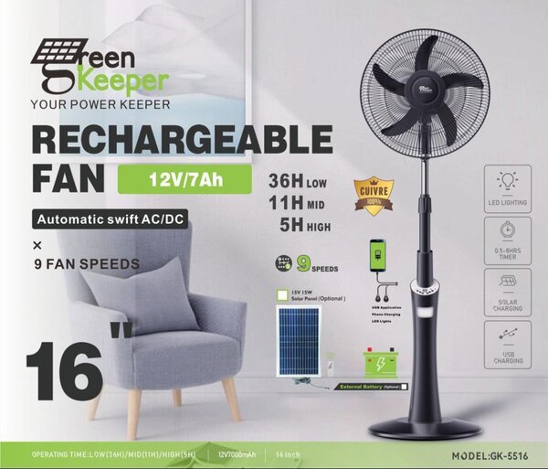 Ventilateur rechargeable 16 pouces livré avec le panneaux so