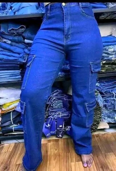 Jean cargo taille haute femme