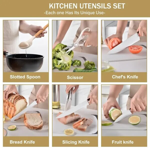 25 Pcs - Kitchenware Set Food Grade Silicone, Wooden Handles