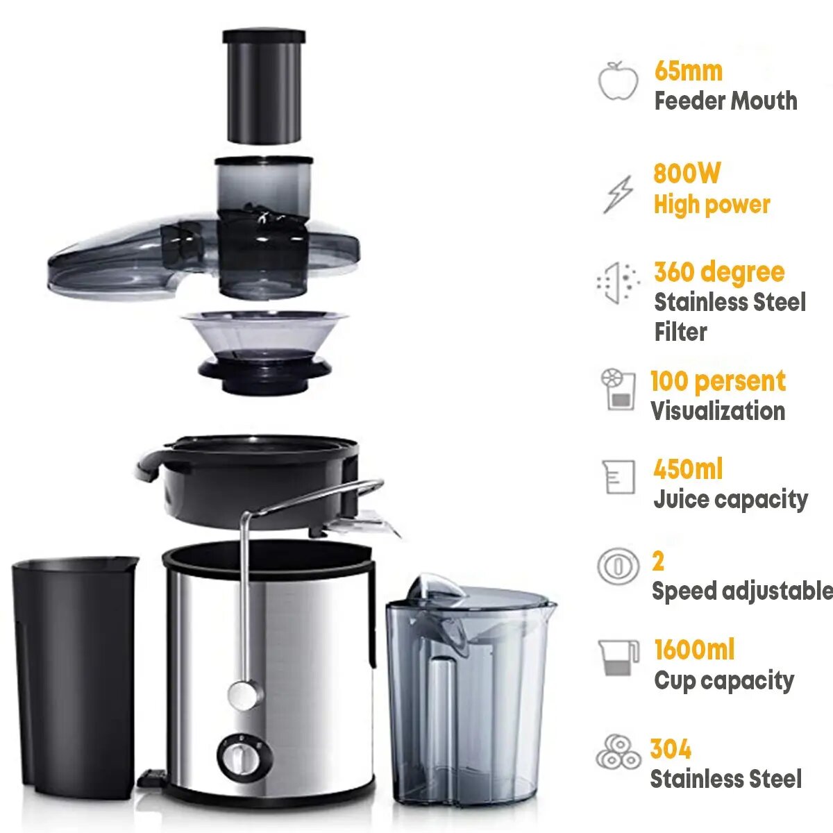 Sokany  Electric Juicer for Fruits & Veggies  1500W, Stainl