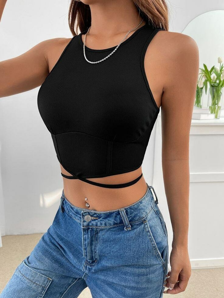 Black Strappy Crop Top noir