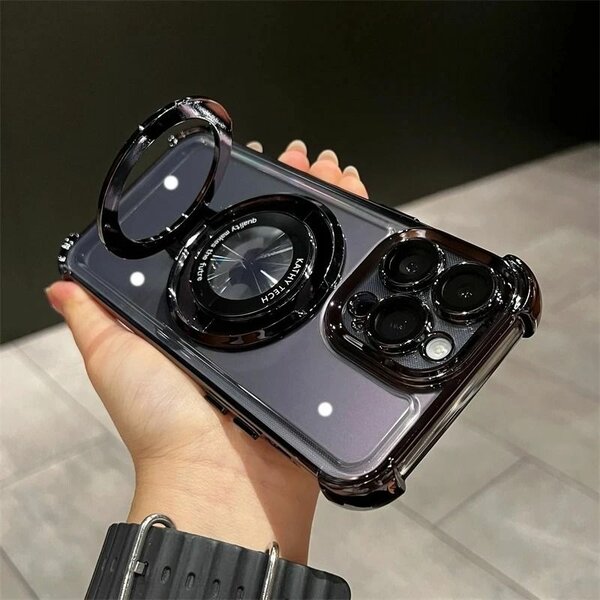 Magnetic stand transparent plating phone case for iphone