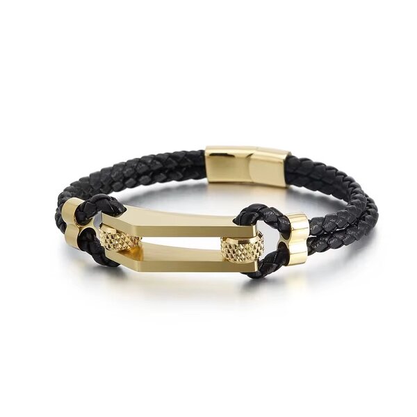 Bracelet en cuir plaqué or