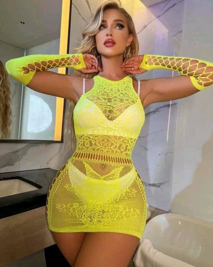 Robe croche jaune fluo sexy