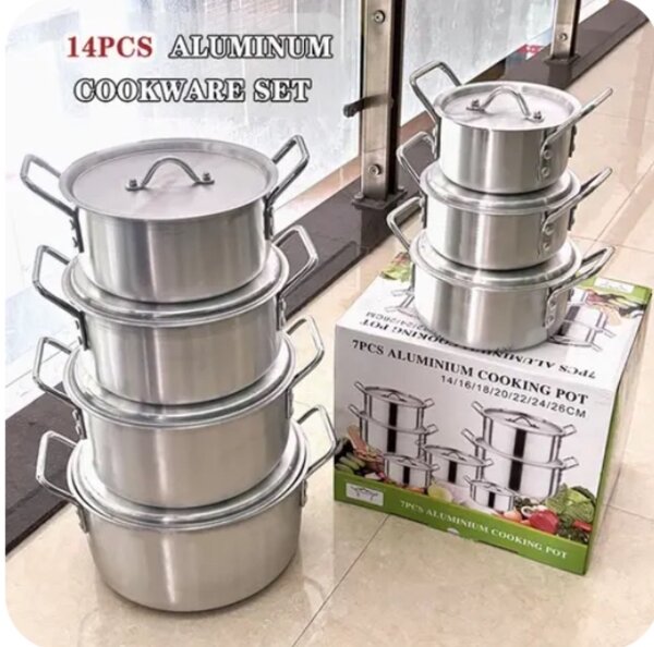 7PÇS SET ALUMINIUM COOKING POTS WITH FITTING LIDS
