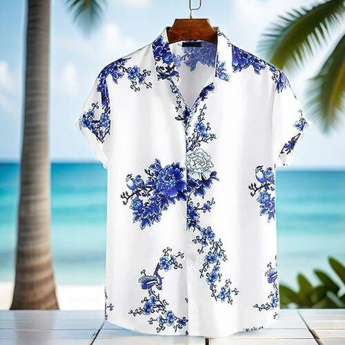 Berrykey Mens Vintage Hawaii Beach Shirt Casual Graffiti Ink