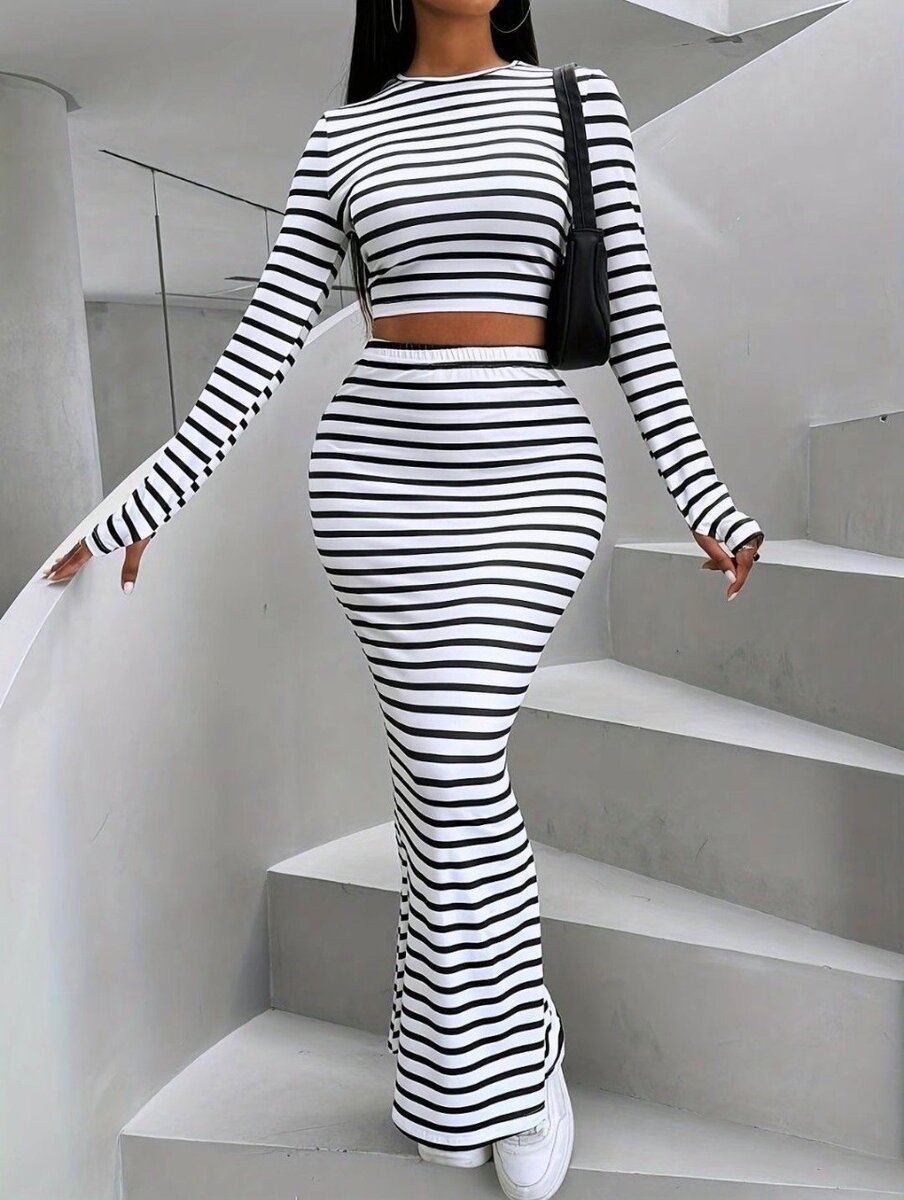Ensemble rayé chic femme