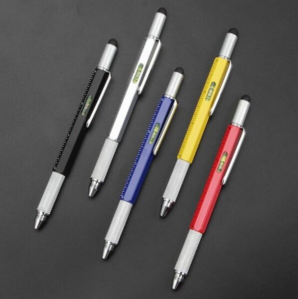 Stylo en acier multifonctionnel 6 en 1 + 4 mines de recharge