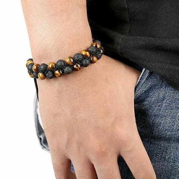 Bracelet œil de Tigre +pierre de lave